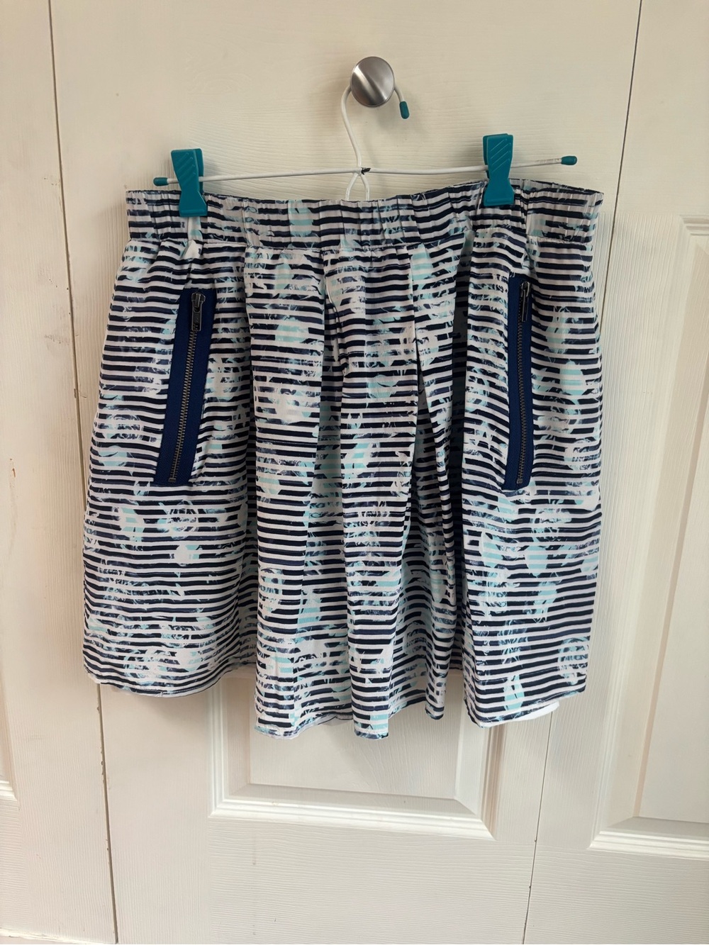 PJK Patterson J. Kincaid Navy and White Striped Skater Skirt with Mint Floral